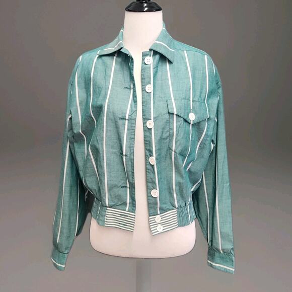 Evan-Picone White Striped Green Cropped Size 6 Small - Picture 1 of 9